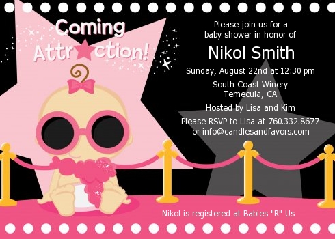  A Star Is Born!® Hollywood Black|Pink - Baby Shower Invitations Brown Hair